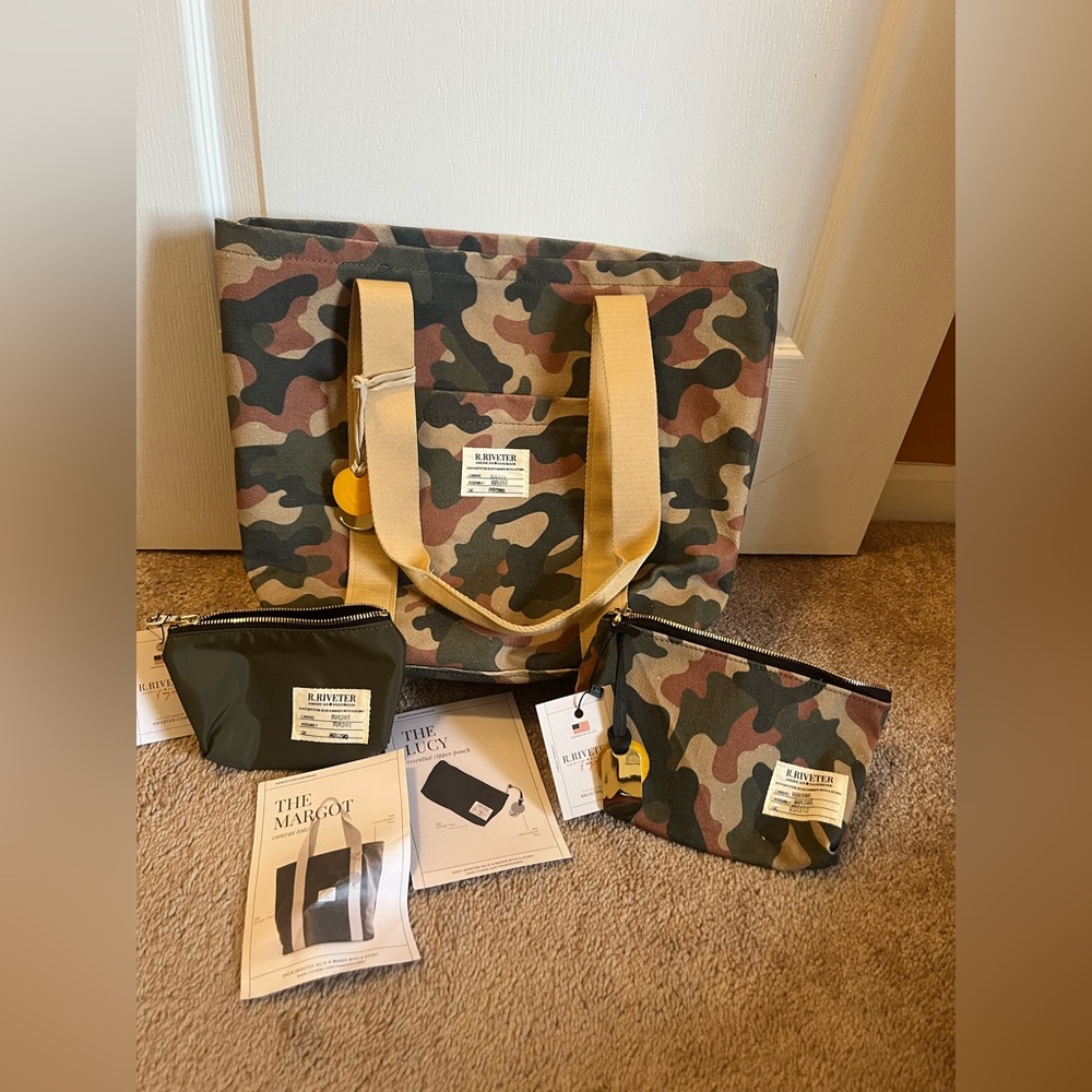 R Riveter Camo Tote and Zipper Pouch Bundle